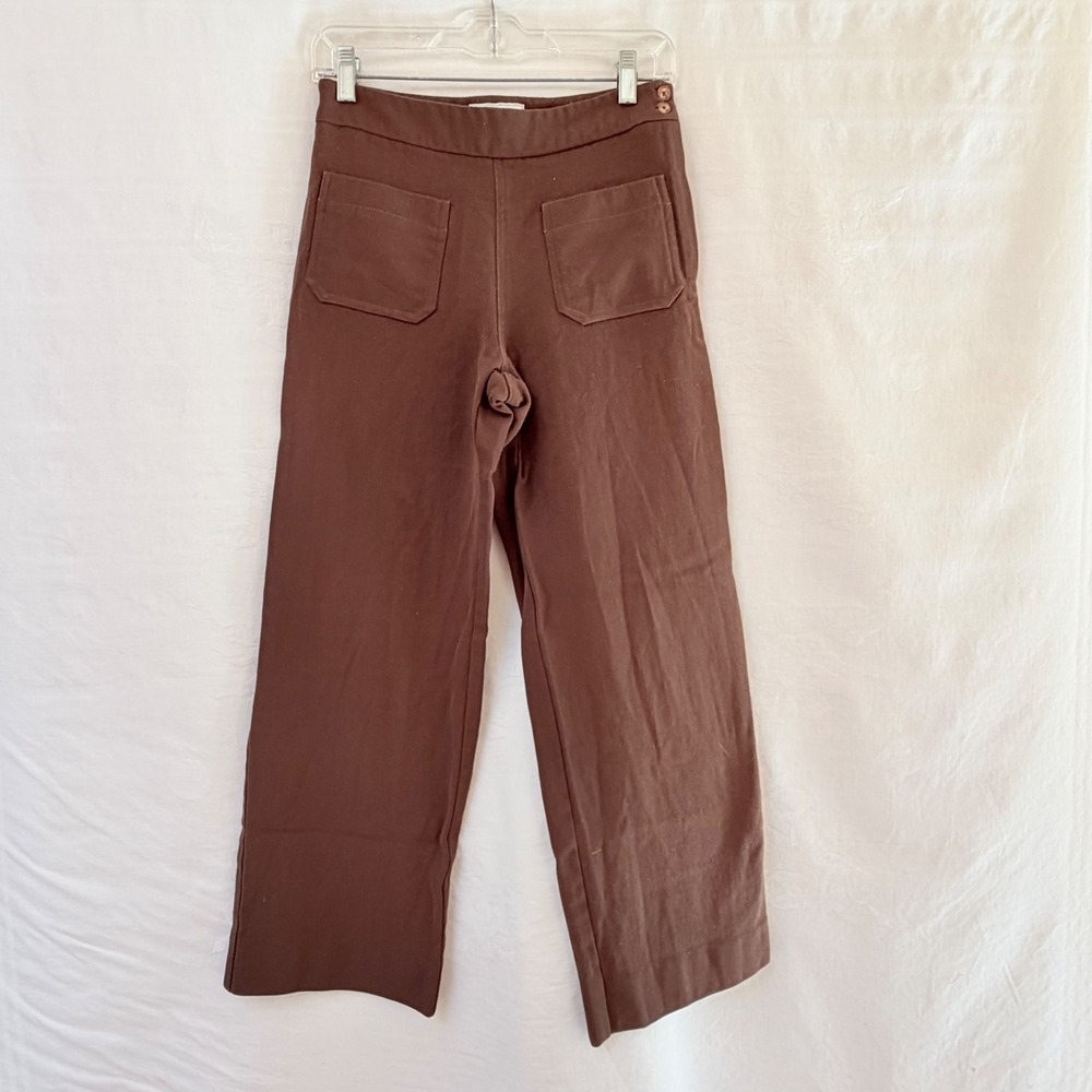 Diana Slavin Brown Wide Leg High Rise Patch Pocket Trousers XS Side Zip Party